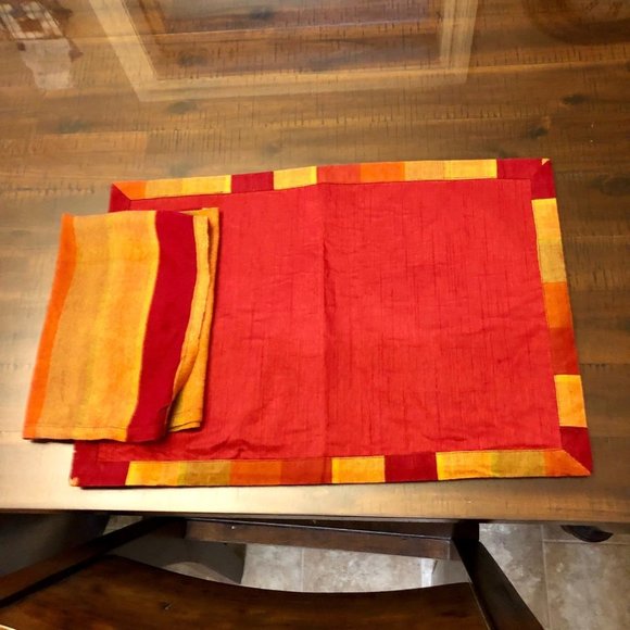 8 Placemats and 8 Napkins Used Orange Red - Picture 3 of 12